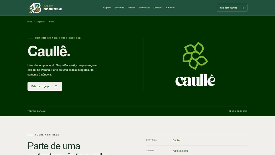 Agro Borkoski — Página da Caullê no site do grupo · desktop