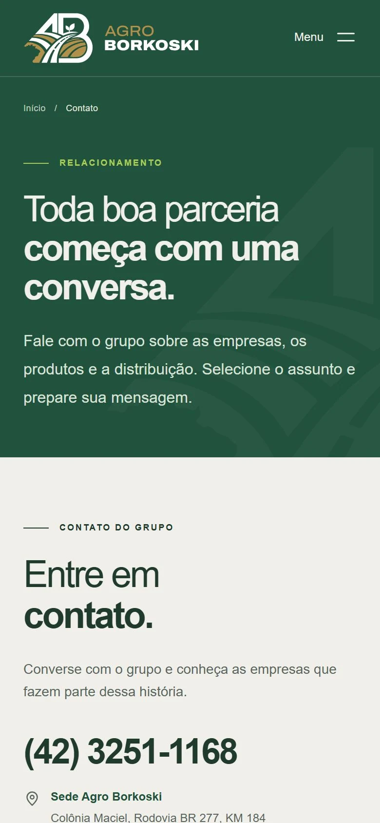 Agro Borkoski — Contato · mobile