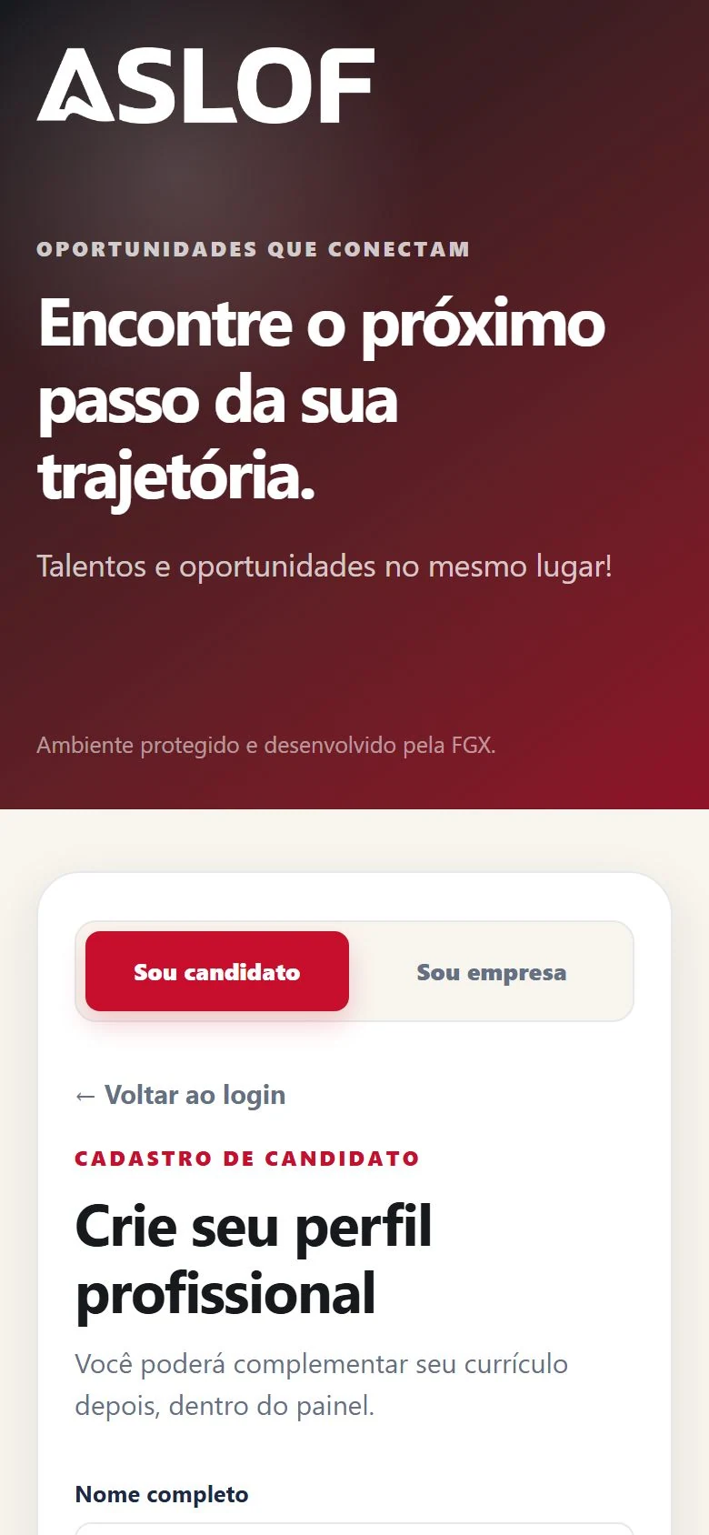 ASLOF — Cadastro de candidato · mobile