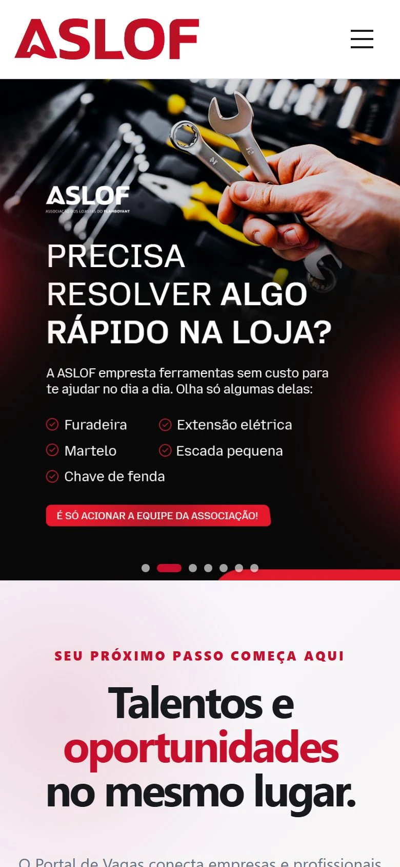 Aslof — página inicial no celular