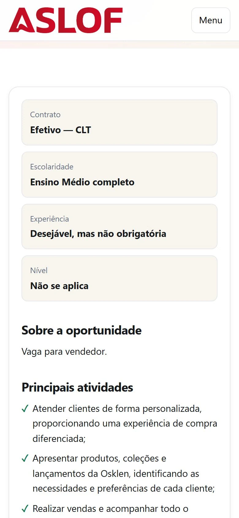 ASLOF — Página da vaga · mobile