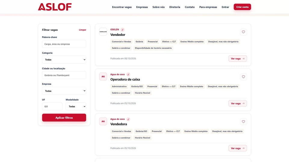 ASLOF — Lista de vagas com filtros · desktop