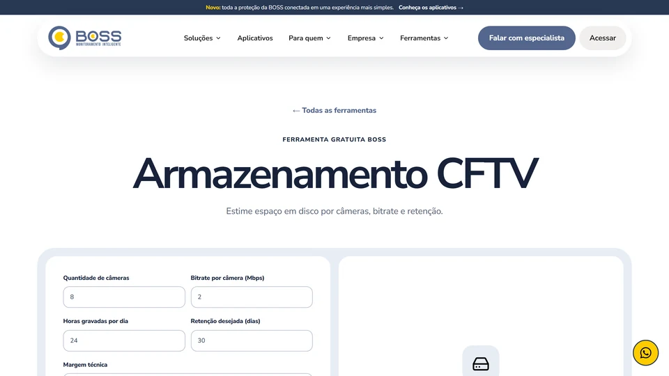BOSS Monitoramento — Armazenamento CFTV · desktop