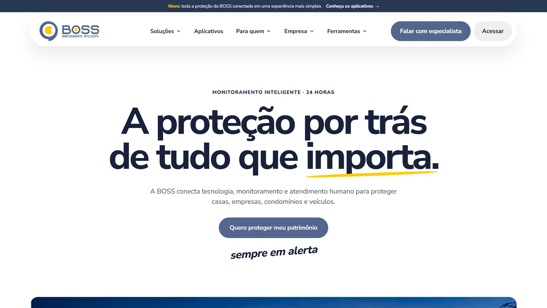 BOSS Monitoramento — página inicial no computador
