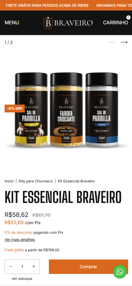 Braveiro Churrasco — Etapa de compra apresentada