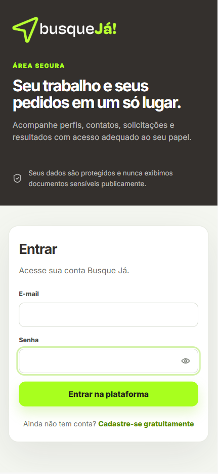 BusqueJá — Acesso à conta no mobile