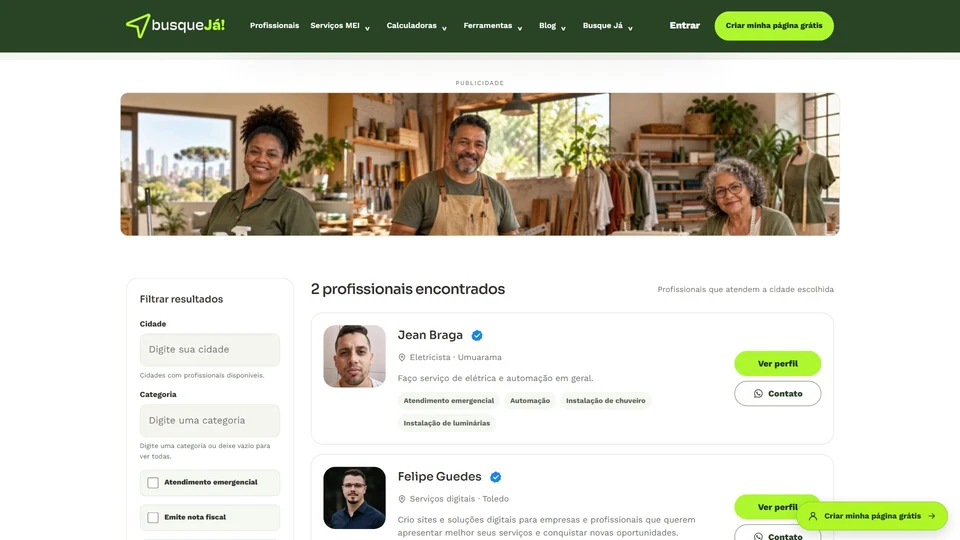 Busque Já — Busca de profissionais · desktop