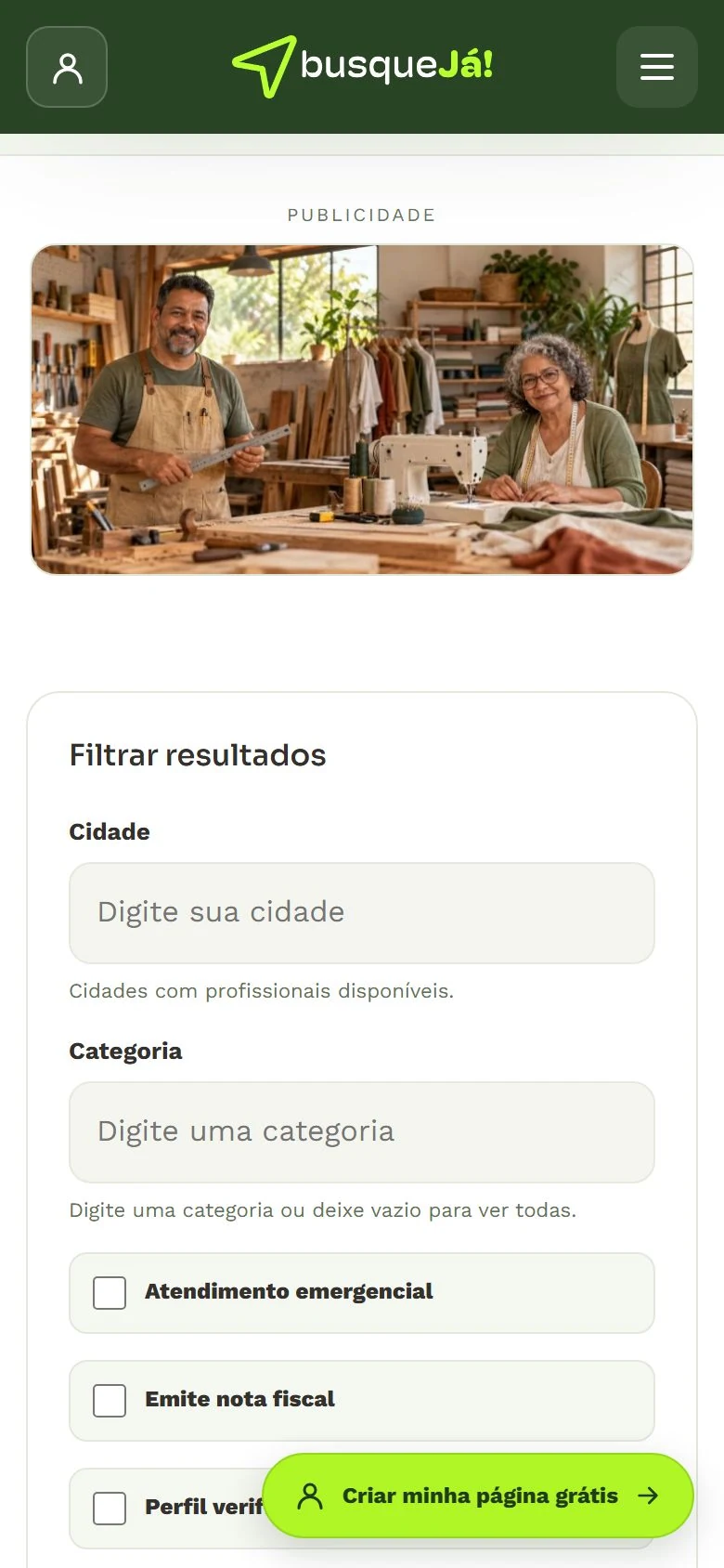 Busque Já — Busca de profissionais · mobile
