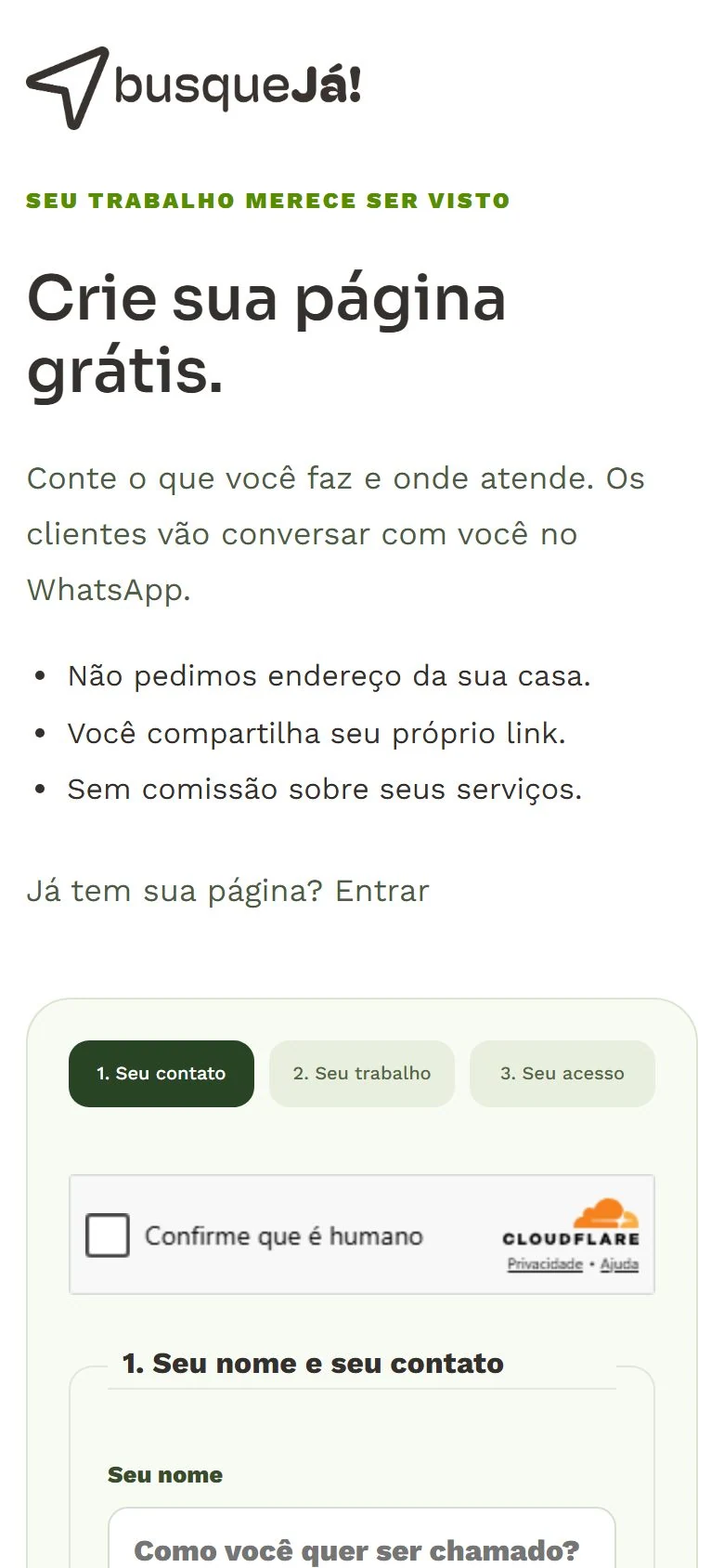 Busque Já — Cadastro em três etapas · mobile