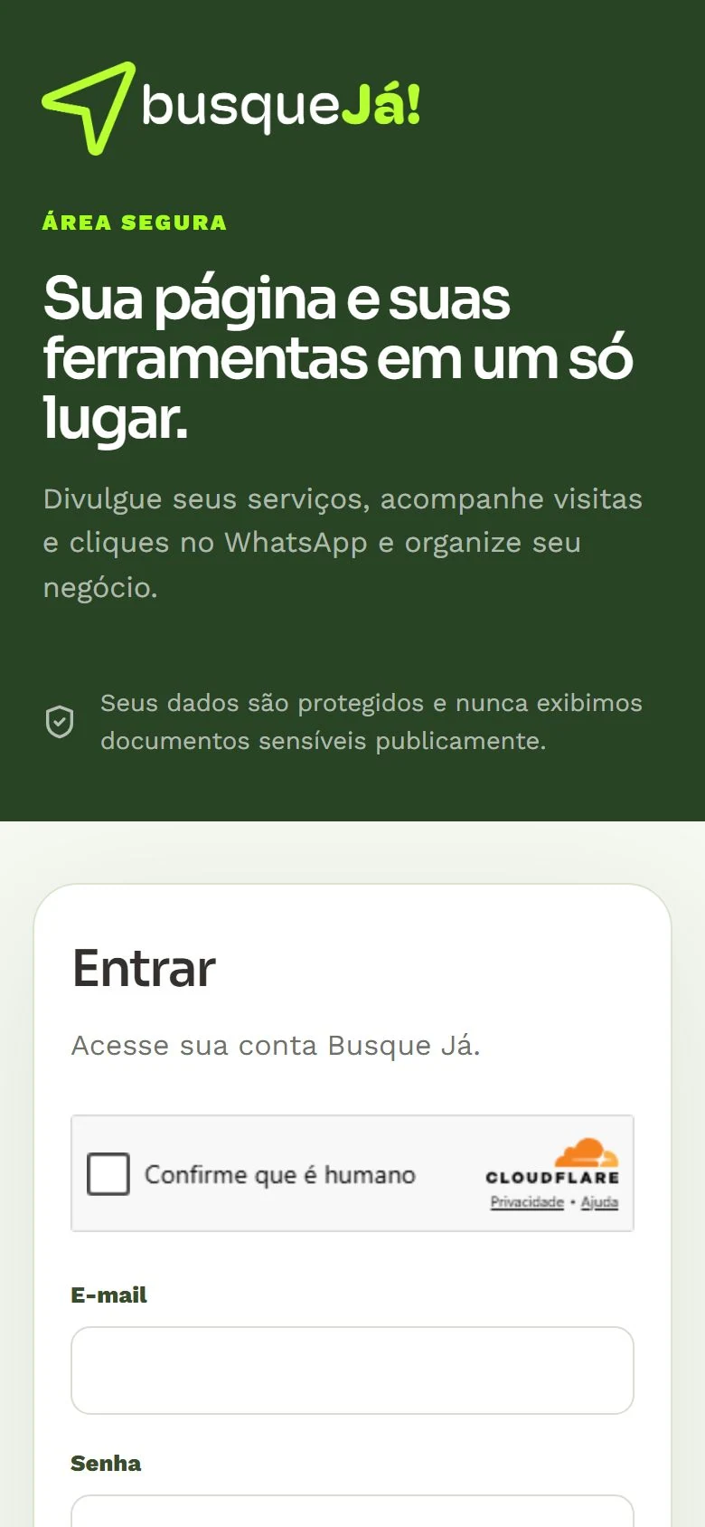 Busque Já — Entrada do profissional · mobile