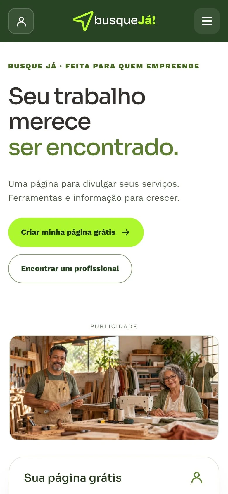 Busque Já — página inicial no celular