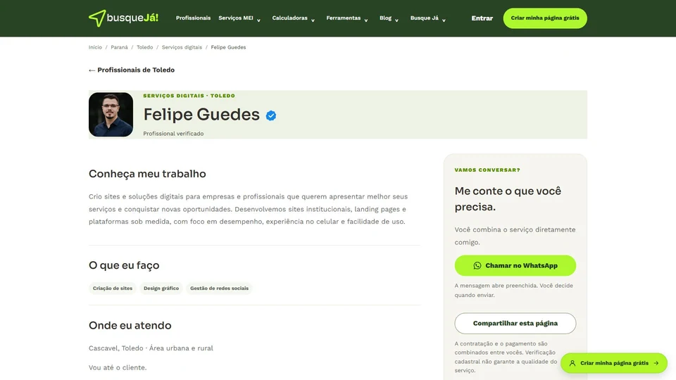 Busque Já — Página do profissional · desktop