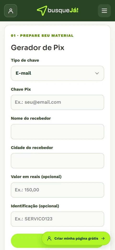 Busque Já — Gerador de Pix · mobile