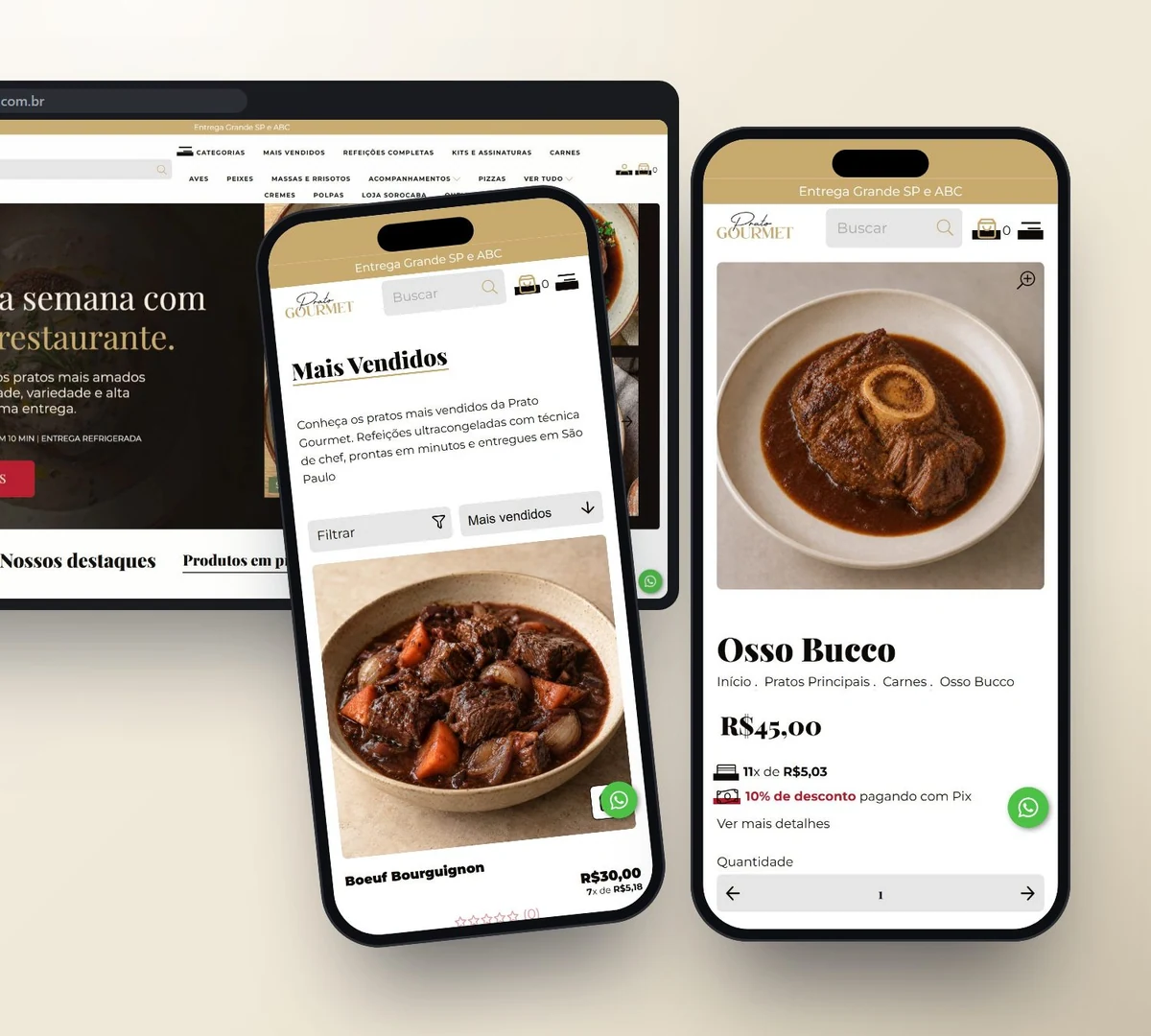 Prato Gourmet — loja no computador e no celular