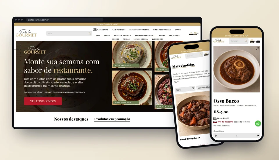 Prato Gourmet — loja no computador e no celular
