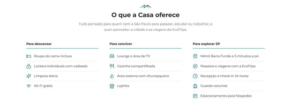Casa EcoTrips — O que a Casa oferece