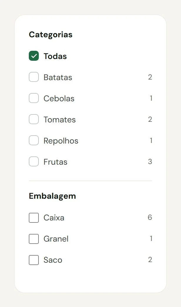 Caullê Hortifruti — Filtros do catálogo