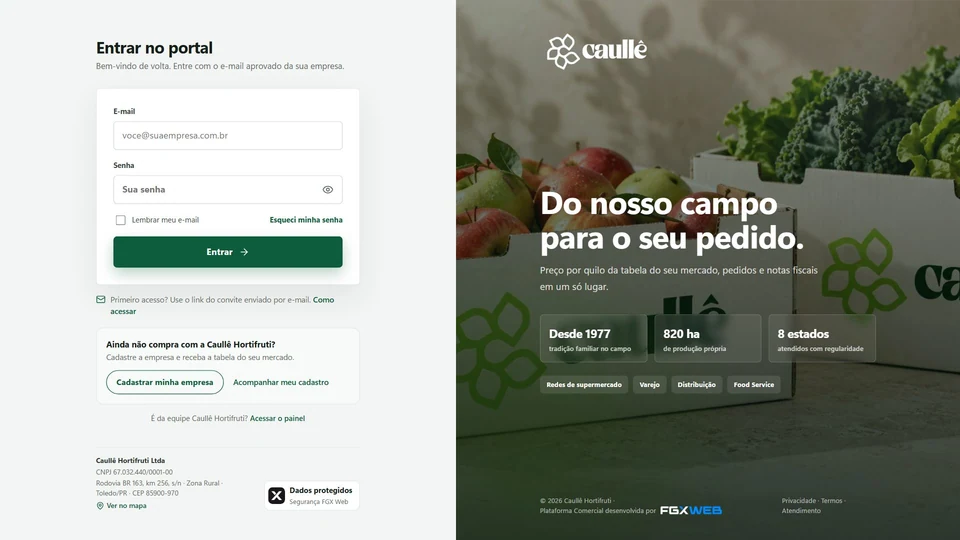 Caullê Hortifruti — Entrada do cliente no portal · desktop