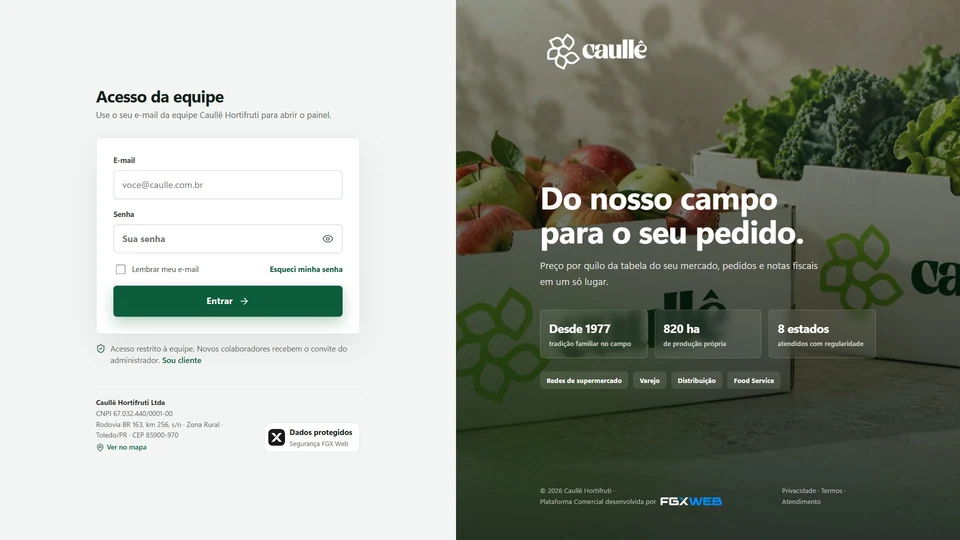 Caullê Hortifruti — Acesso da equipe Caullê · desktop