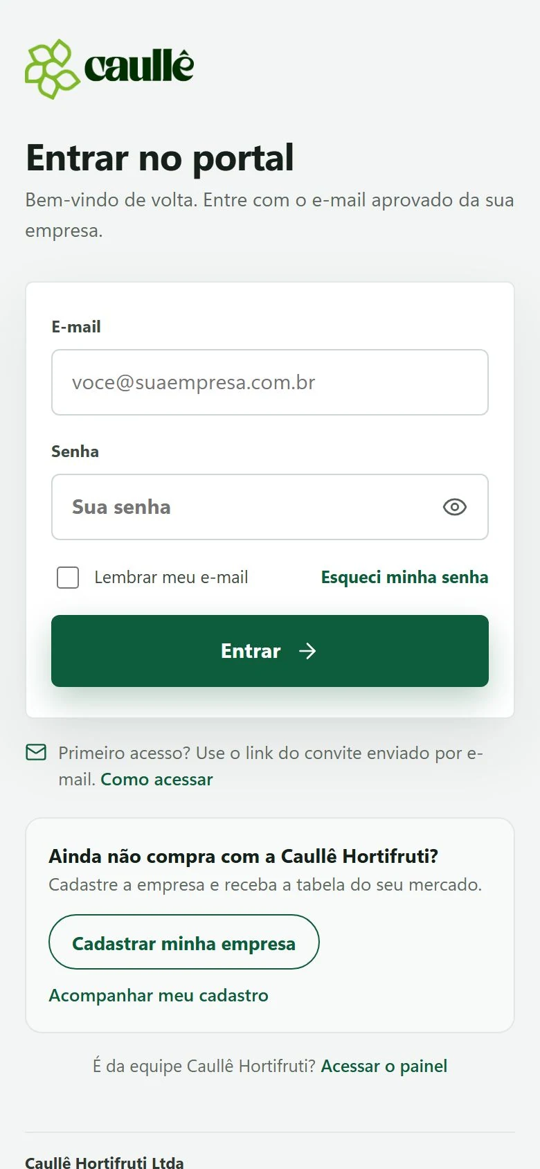 Caullê Hortifruti — acesso no celular