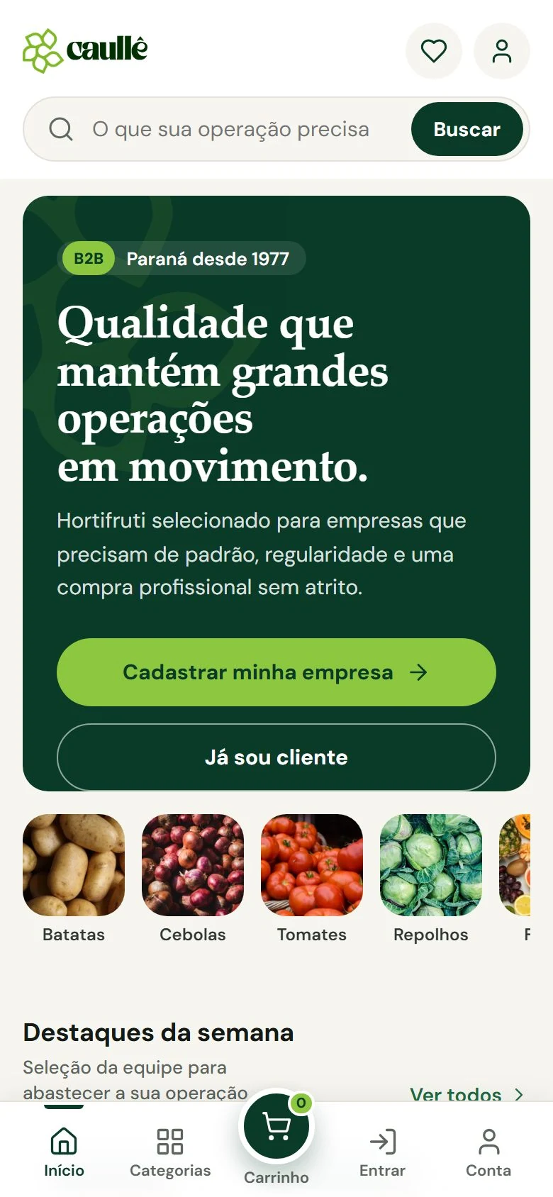 Caullê Hortifruti — página inicial no celular