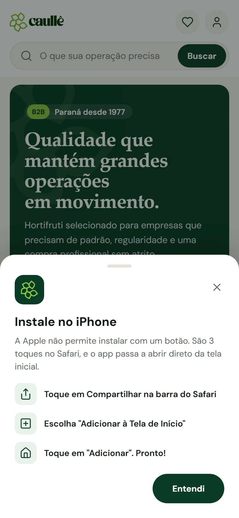 Caullê Hortifruti — Instalação no iPhone