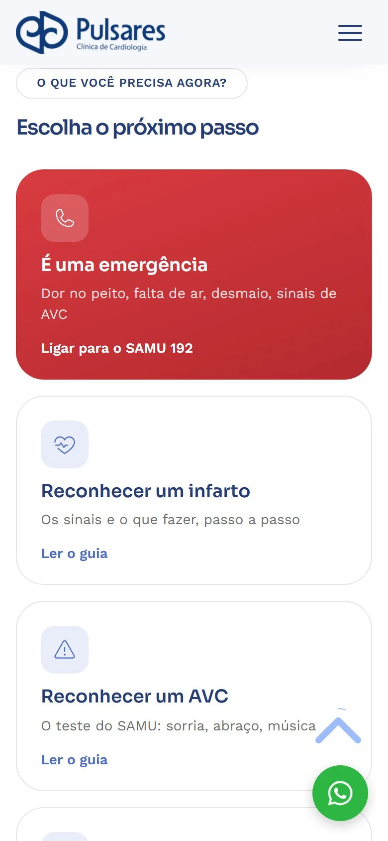 Clínica Pulsares — Ajuda e emergência · mobile