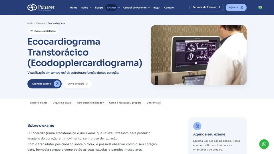 Clínica Pulsares — Página do ecocardiograma · desktop