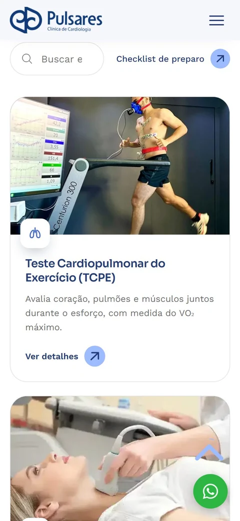 Clínica Pulsares — Lista de exames · mobile