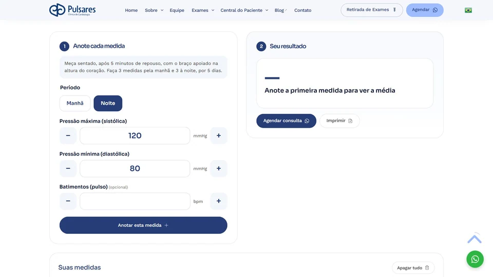 Clínica Pulsares — Diário de pressão em casa · desktop
