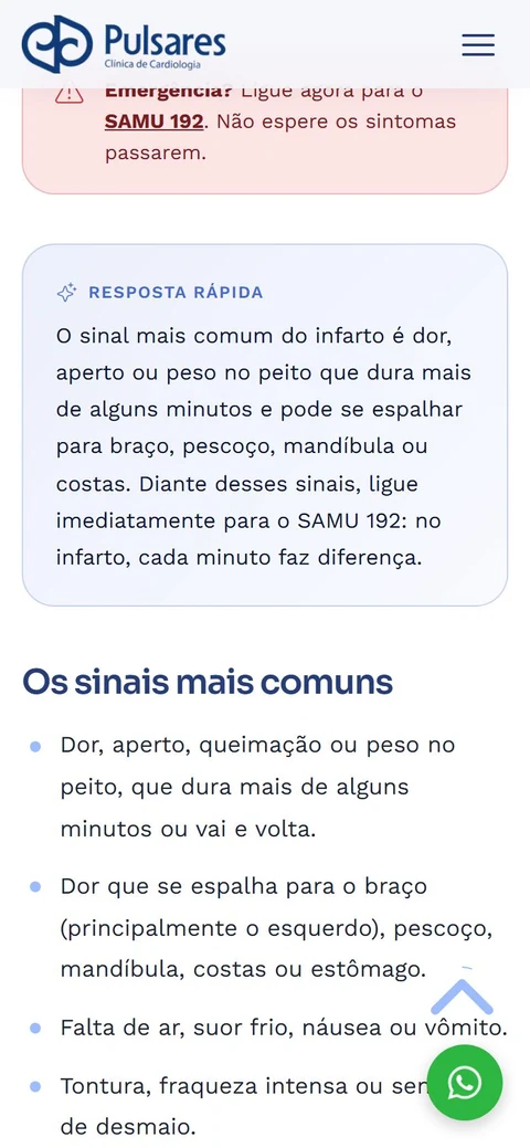 Clínica Pulsares — Guia sinais de infarto · mobile