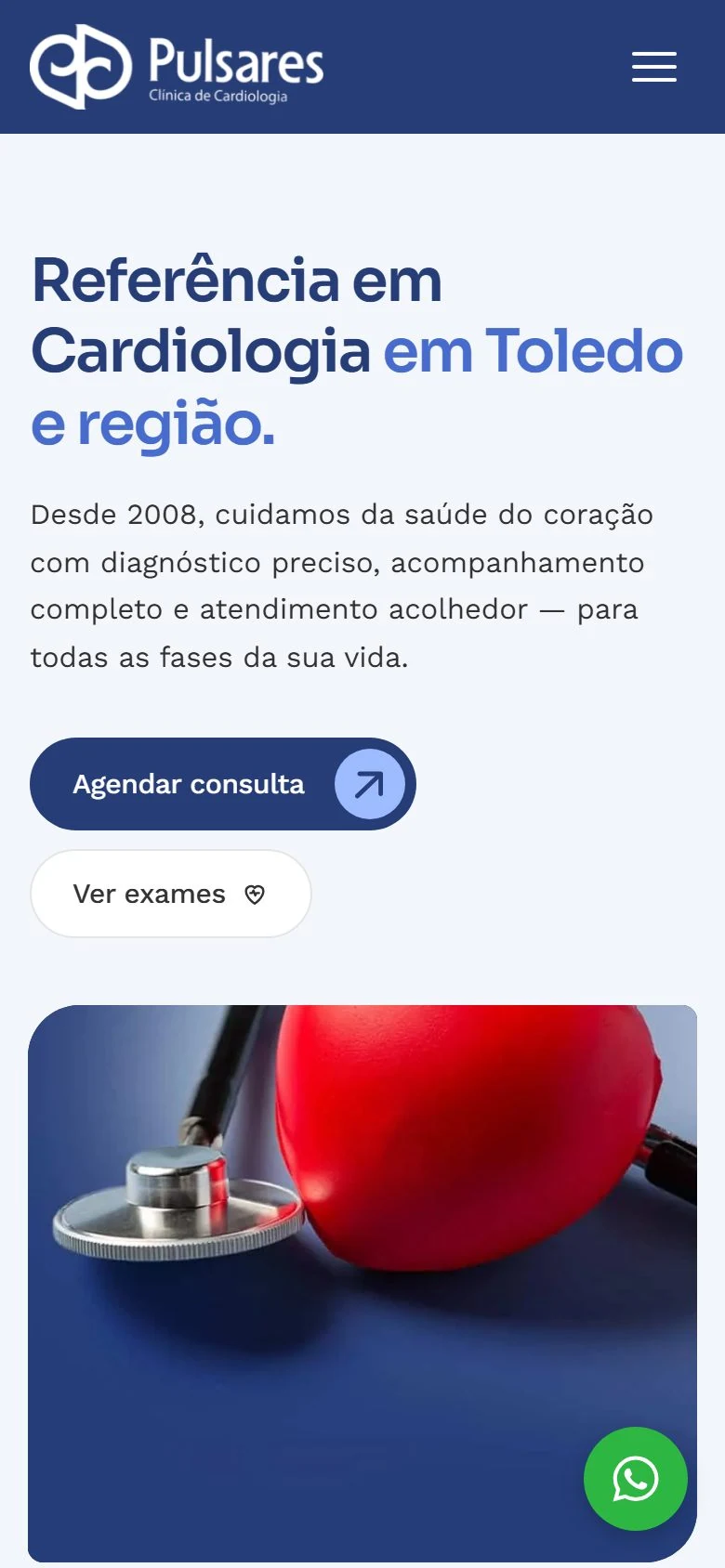 Clínica Pulsares — página inicial no celular