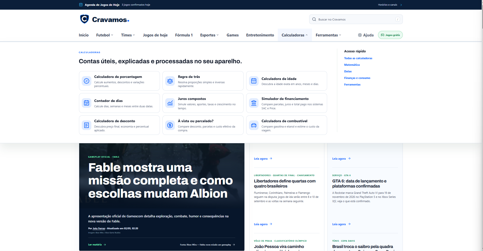 Cravamos — Navegação por calculadoras e utilitários