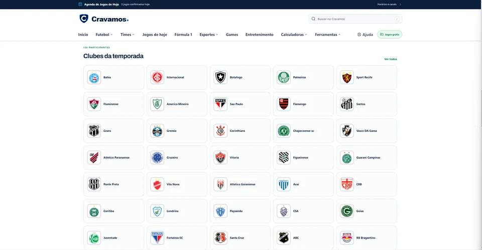 Portal Cravamos — Clubes da temporada · web