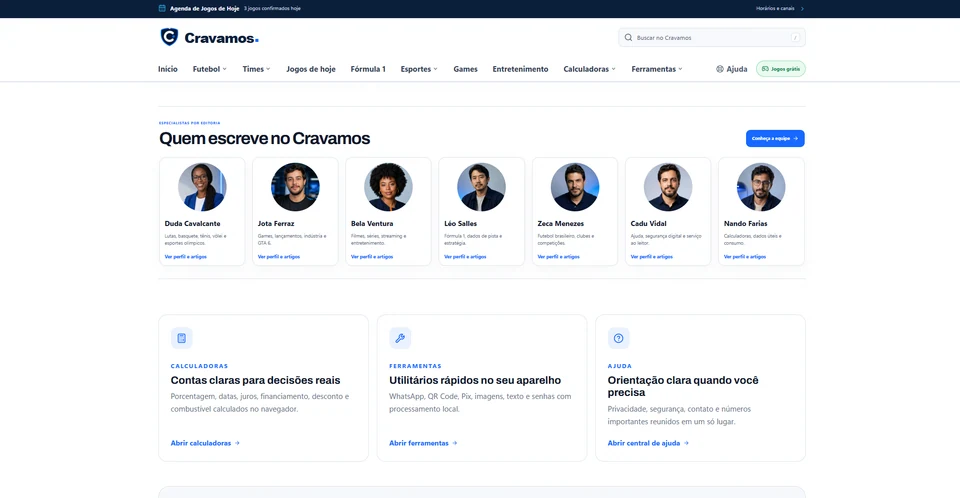 Portal Cravamos — Editorias, perfis e serviços ao leitor