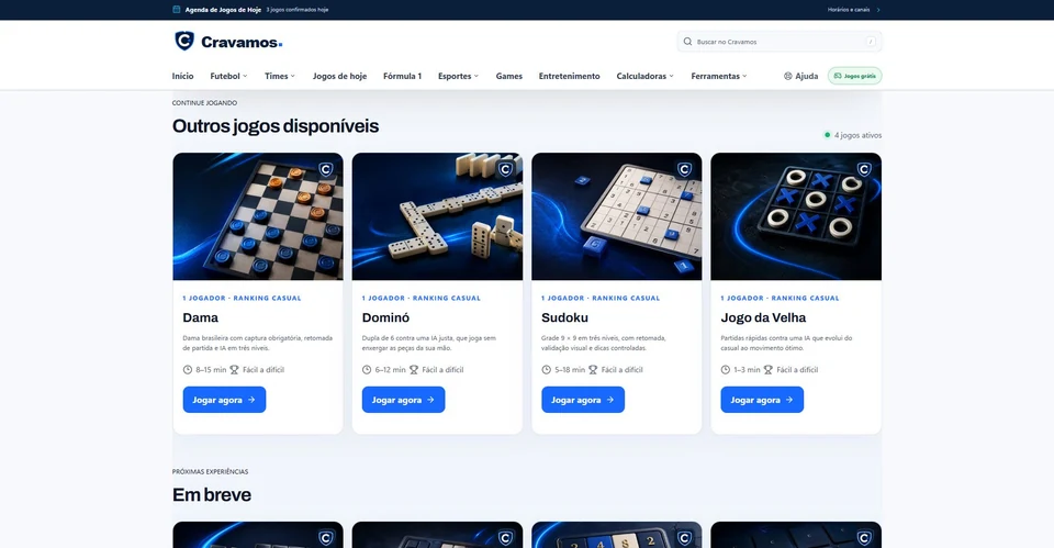 Portal Cravamos — Catálogo de jogos desenvolvidos