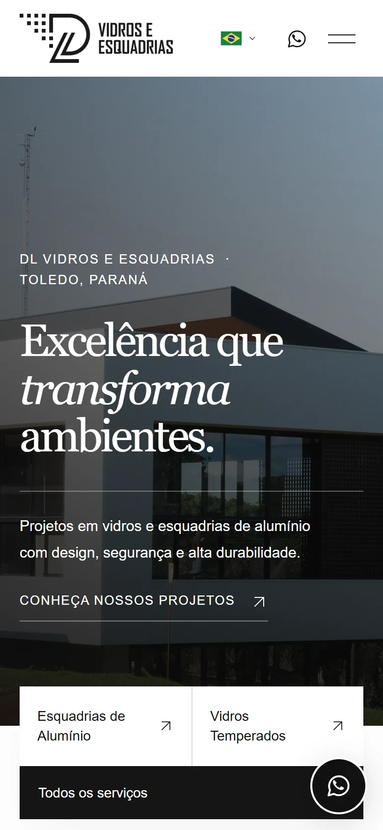 DL Vidros e Esquadrias — página inicial no celular