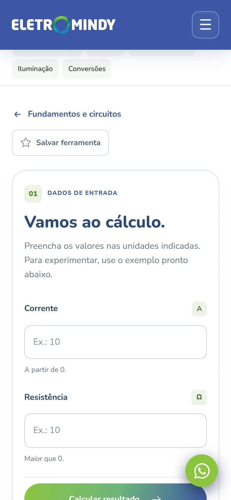 Eletromindy — Calculadora Lei de Ohm · mobile