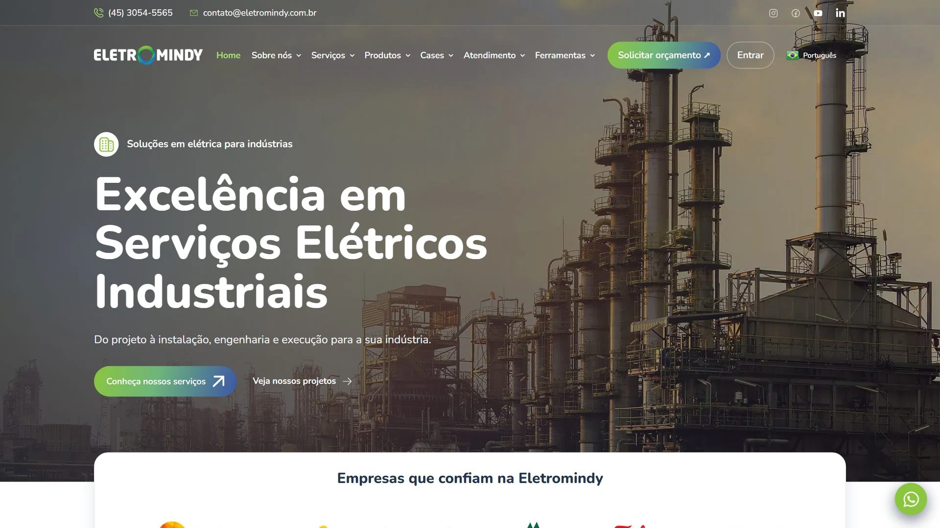 Eletromindy — página inicial no computador