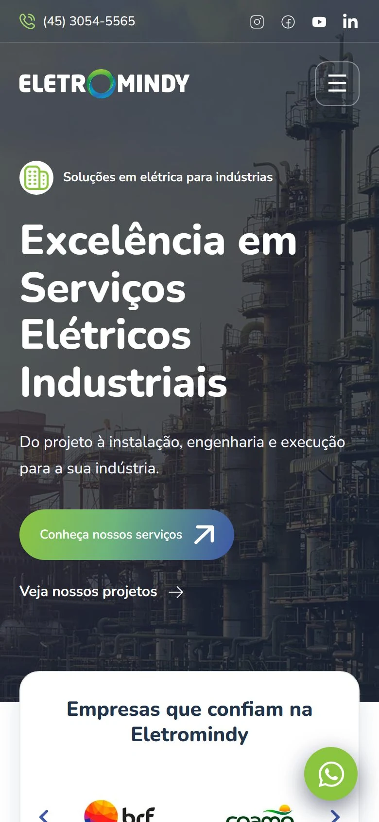 Eletromindy — página inicial no celular