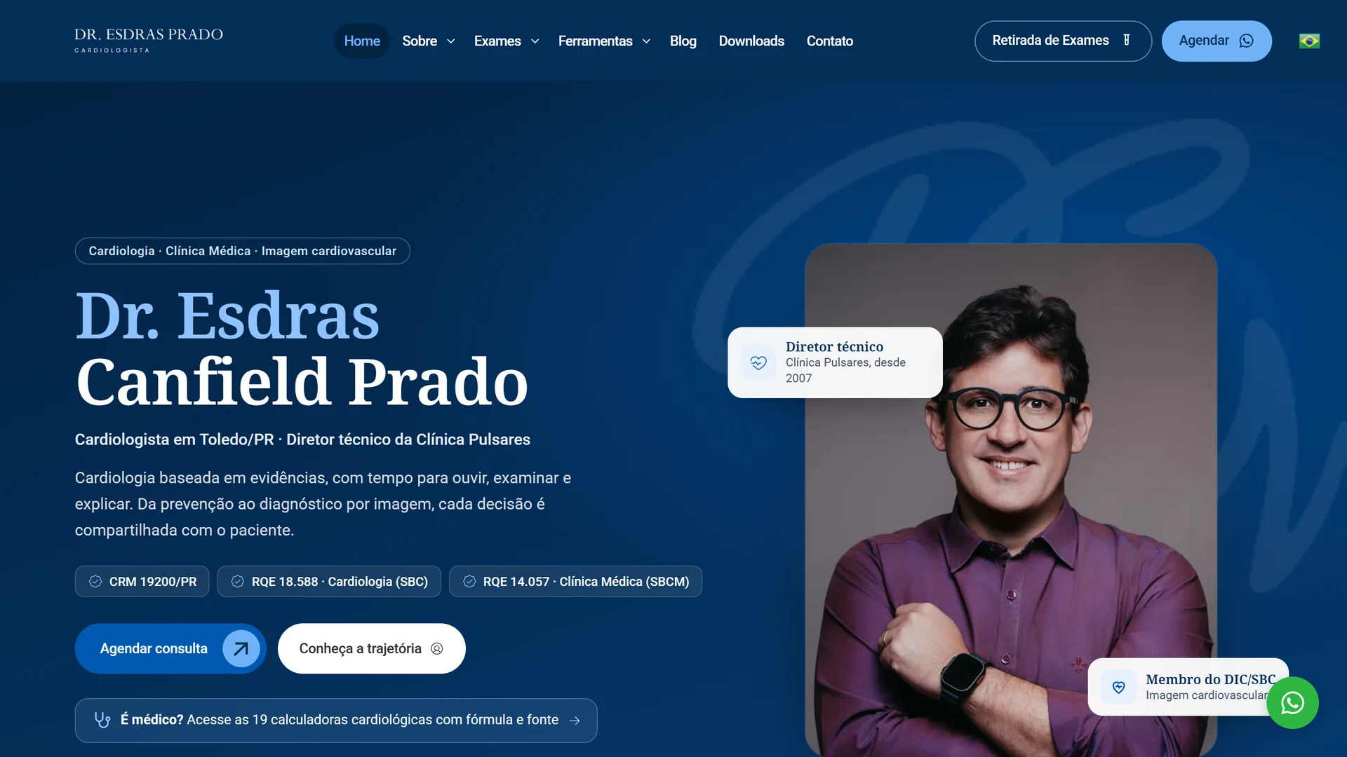 Dr. Esdras Prado — página inicial no computador