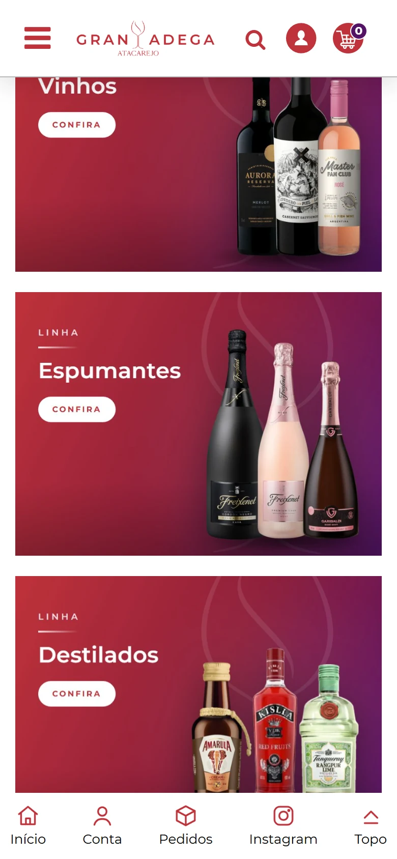 Gran Adega — Atalhos de linha · mobile