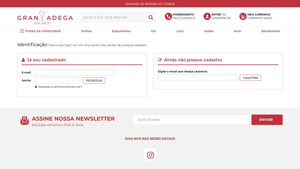 Gran Adega — Entrar ou cadastrar · desktop