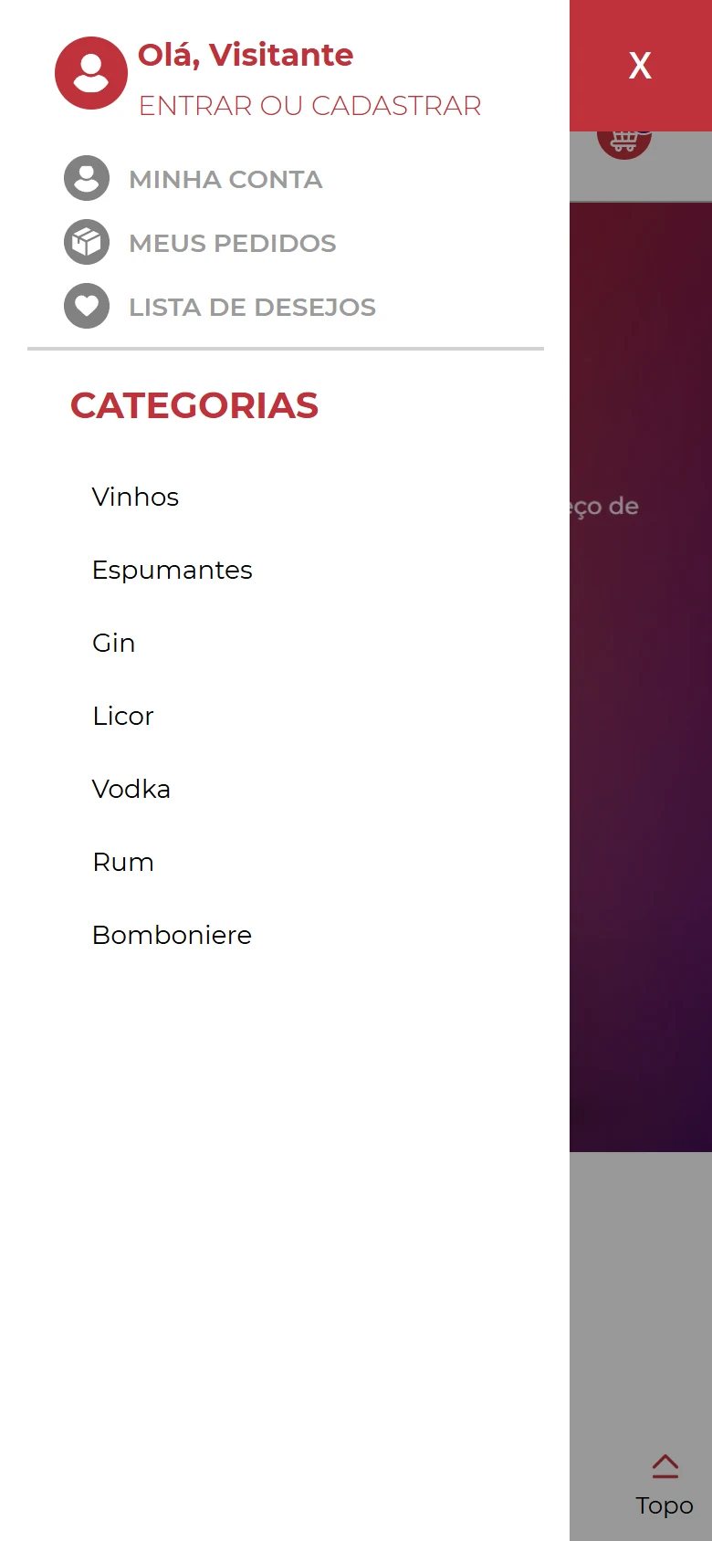 Gran Adega — Menu lateral · mobile
