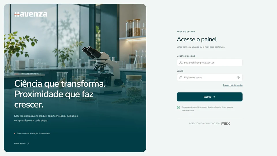 Havenza — Entrada do painel da equipe · desktop