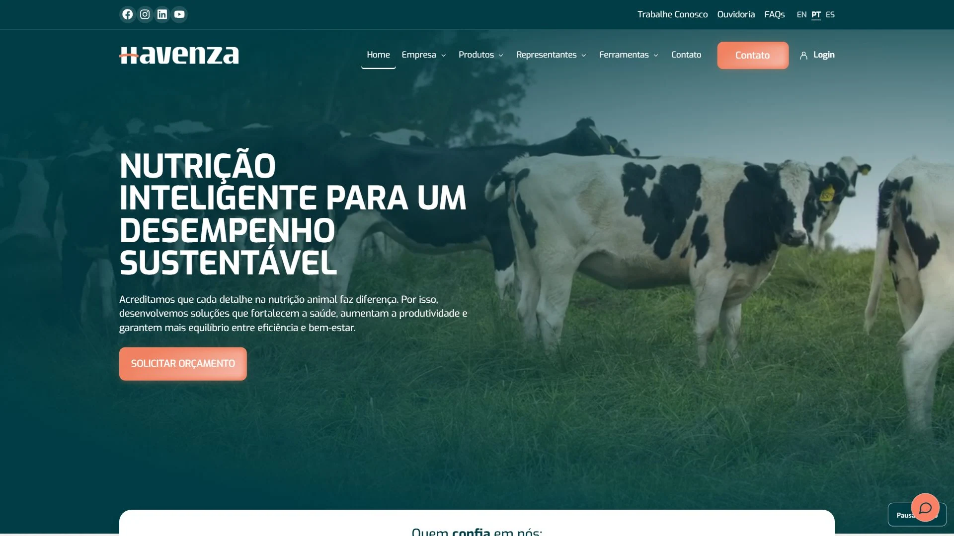 Havenza — página inicial no computador