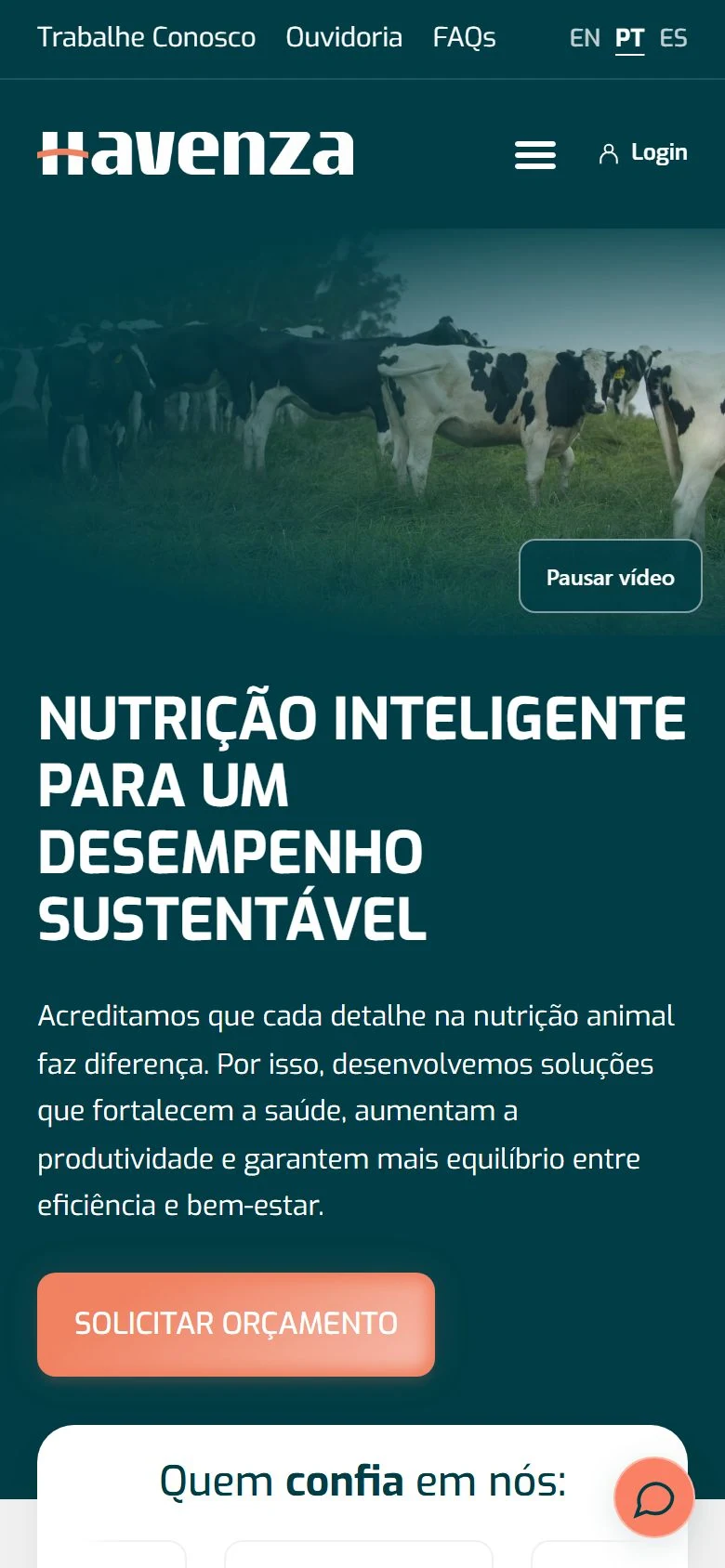 Havenza — página inicial no celular