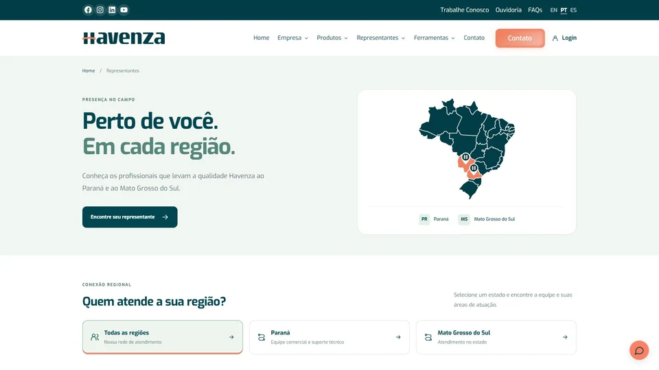 Havenza — Representantes por região · desktop