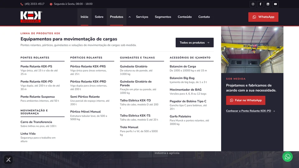 KEK Indústria — Menu de produtos · desktop