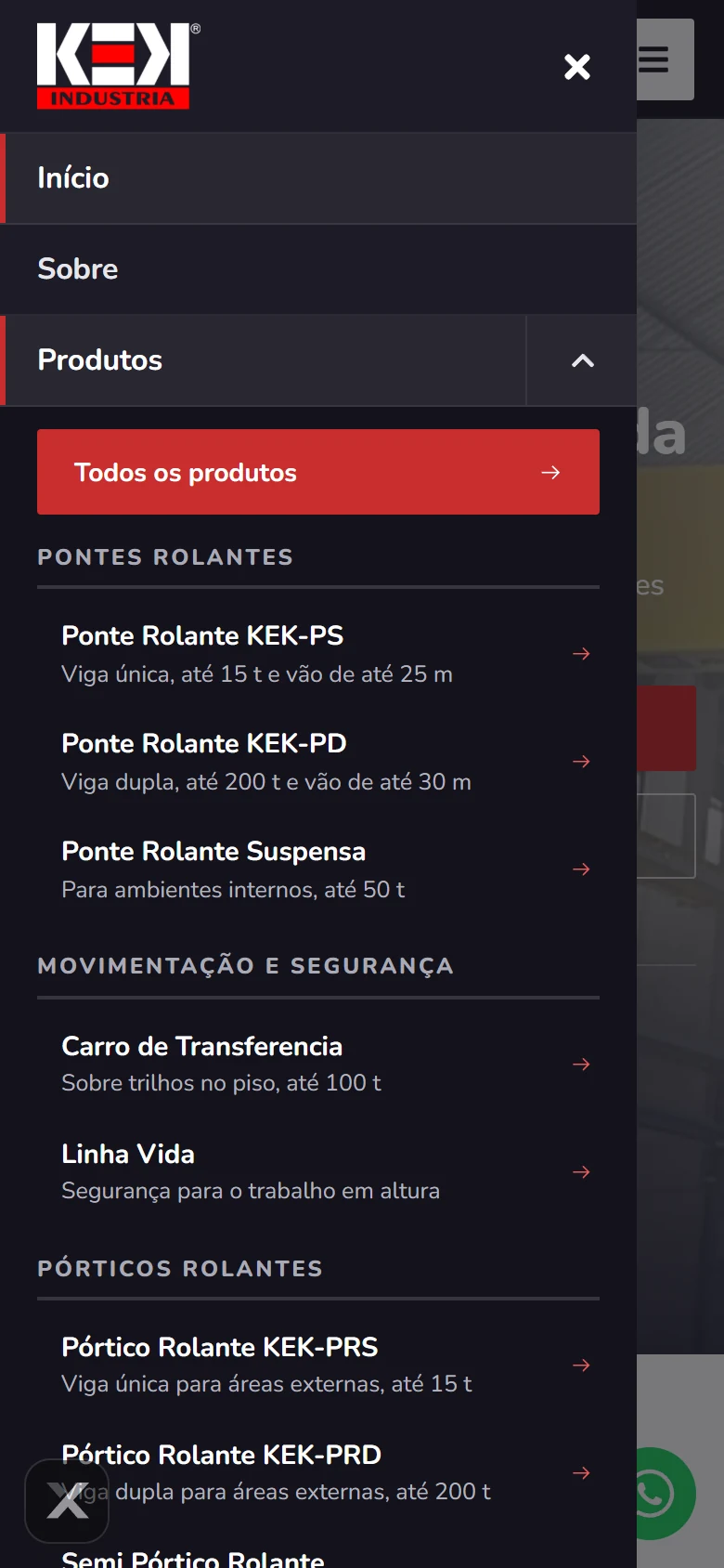 KEK Indústria — Menu · mobile